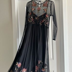 Elegant Black Floral Embroidered Dress